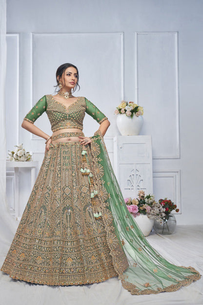 "Introducing the Royal Grandeur Bridal Mehendi Lehenga!