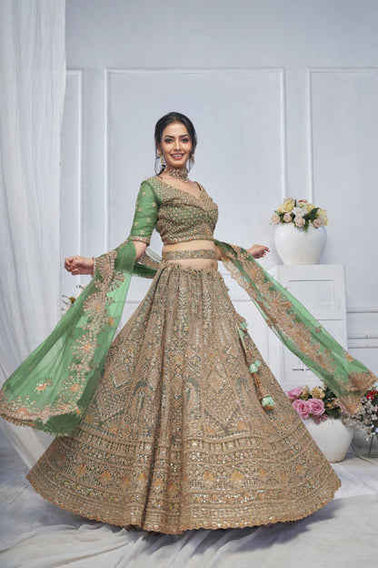 "Introducing the Royal Grandeur Bridal Mehendi Lehenga!