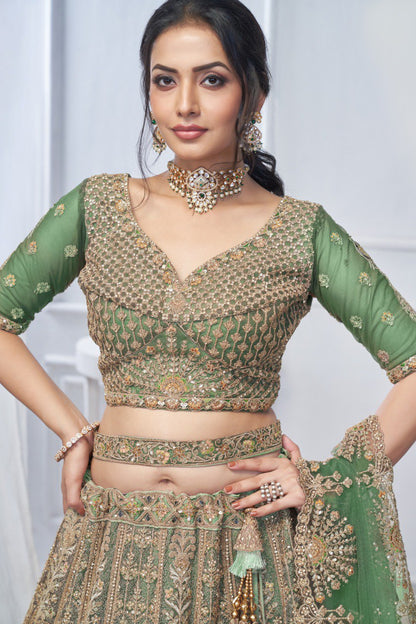 "Introducing the Royal Grandeur Bridal Mehendi Lehenga!