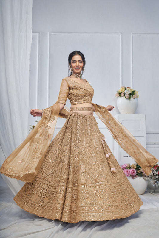 "Introducing the Royal Grandeur Bridal Golden Lehenga!