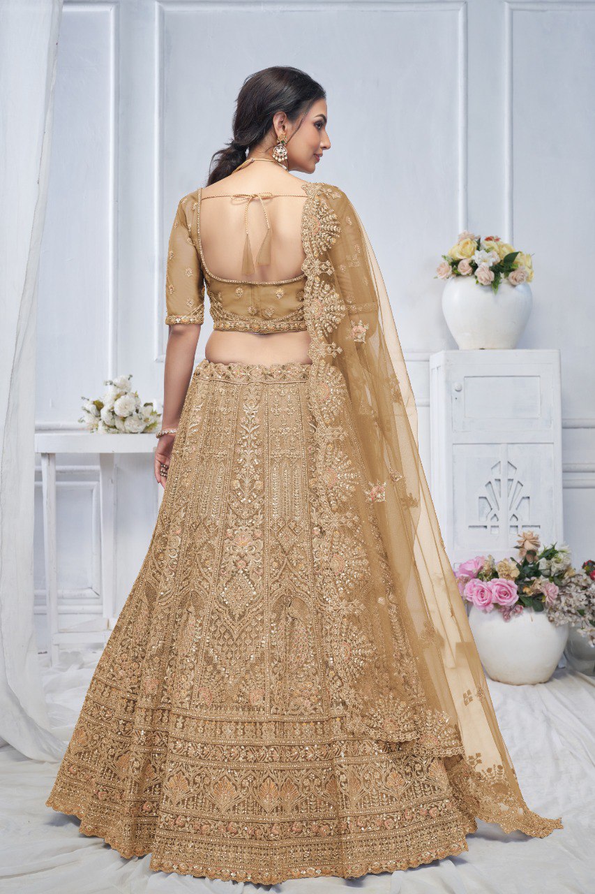 "Introducing the Royal Grandeur Bridal Golden Lehenga!