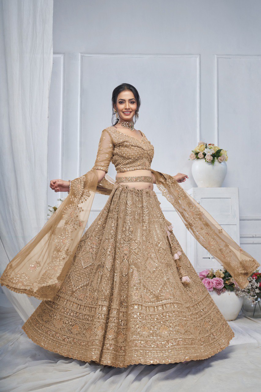 "Introducing the Royal Grandeur Bridal Brown Lehenga!