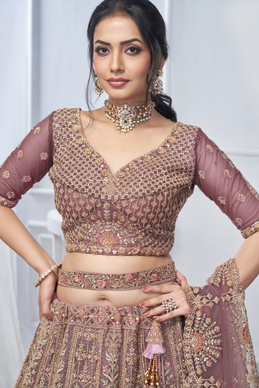 "Introducing the Royal Grandeur Bridal Onion Lehenga!