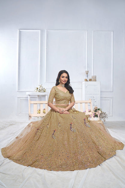 "Introducing the Regal Brown Embroidered Bridal Lehenga!