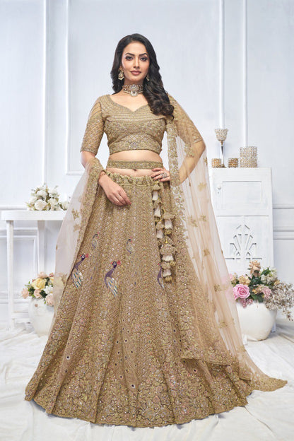 "Introducing the Regal Brown Embroidered Bridal Lehenga!