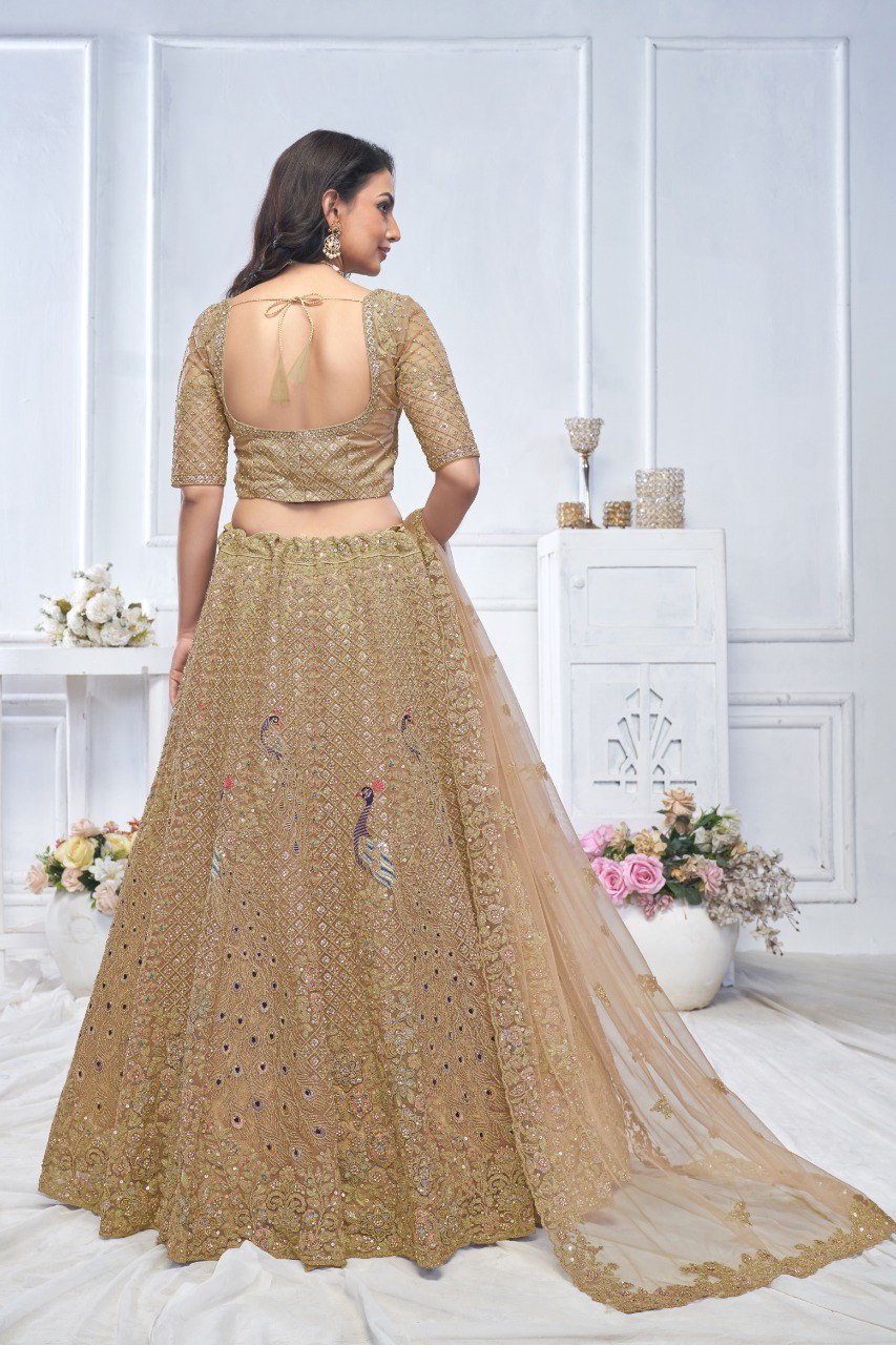 "Introducing the Regal Brown Embroidered Bridal Lehenga!