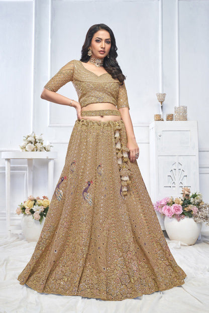 "Introducing the Regal Brown Embroidered Bridal Lehenga!